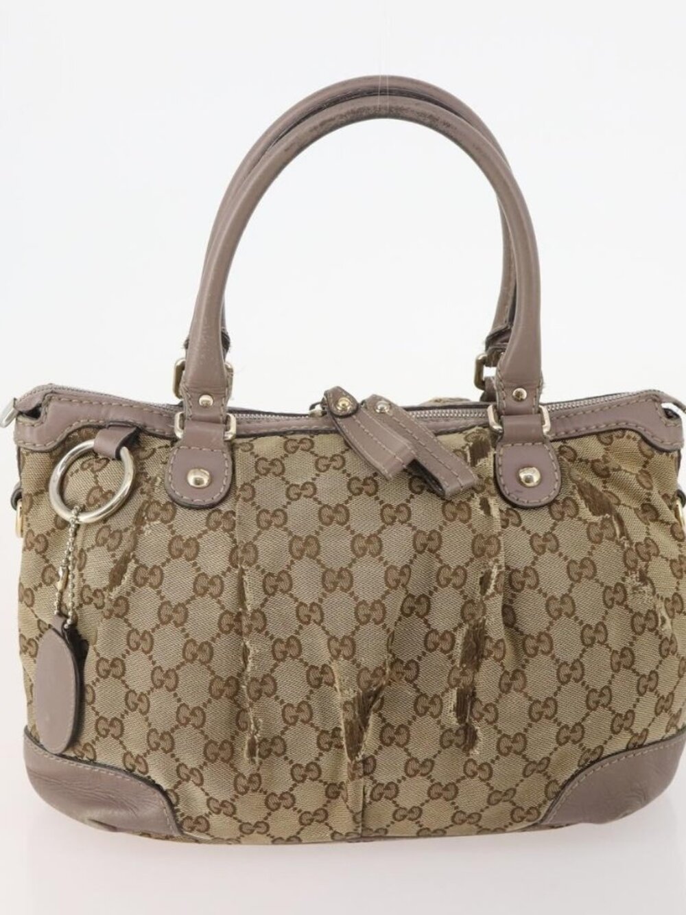 GUCCI GG Supreme Hand Bag PVC 2 Set Beige Auth